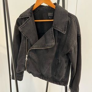 Forever 21 Black Denim Off center zipper jacket